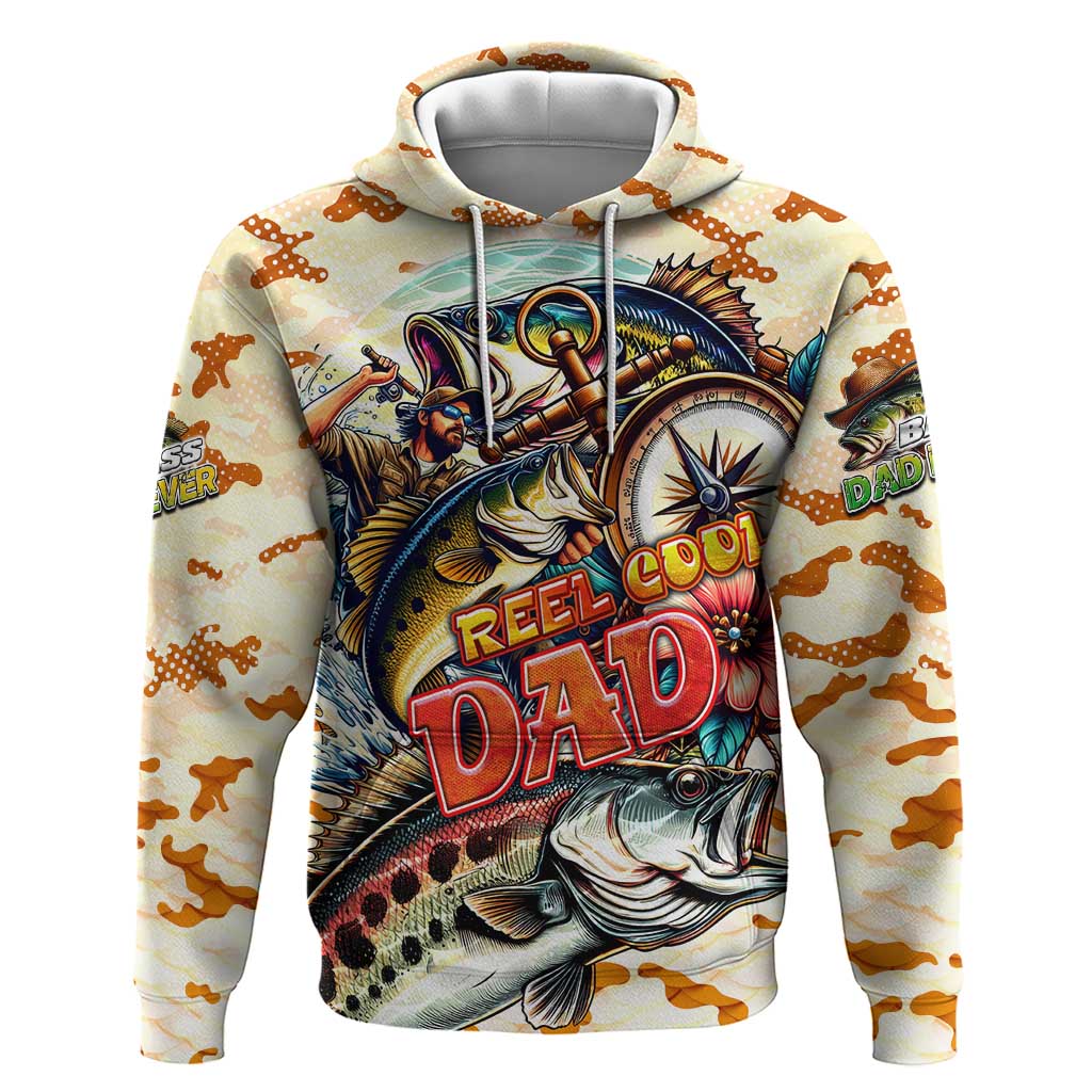 Bass Fishing Reel Cool Dad Hoodie Tropical Vintage DT02
