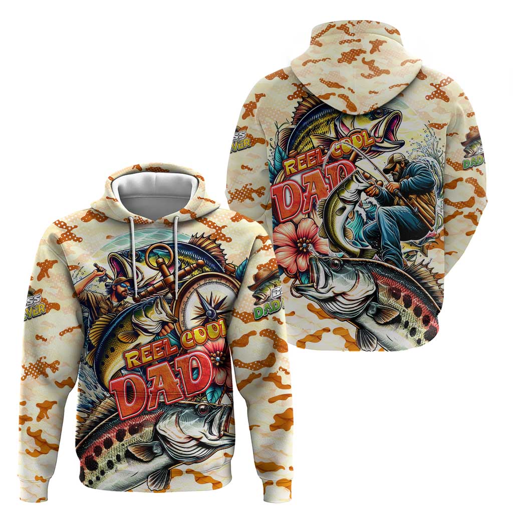 Bass Fishing Reel Cool Dad Hoodie Tropical Vintage DT02