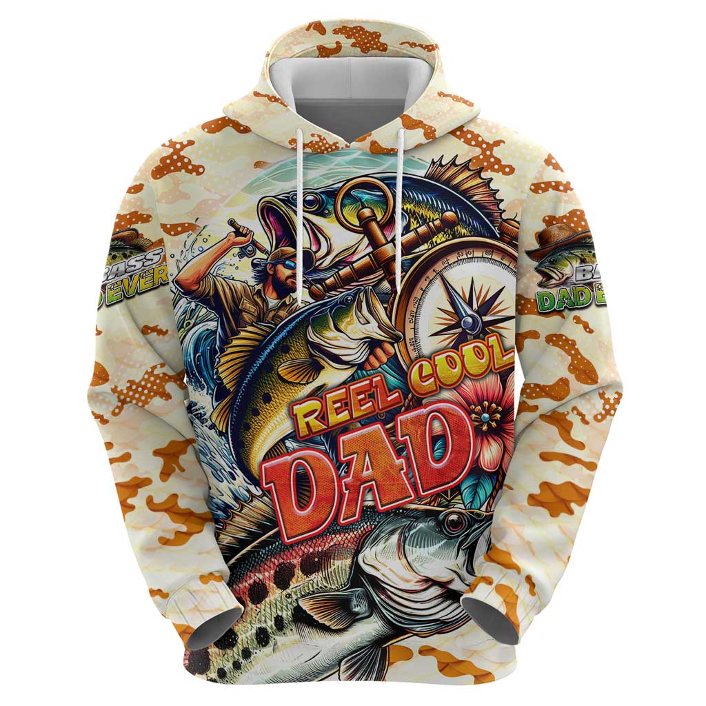 Bass Fishing Reel Cool Dad Hoodie Tropical Vintage DT02