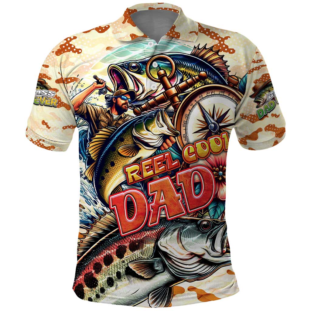 Bass Fishing Reel Cool Dad Polo Shirt Tropical Vintage DT02