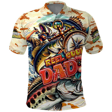 Bass Fishing Reel Cool Dad Polo Shirt Tropical Vintage DT02
