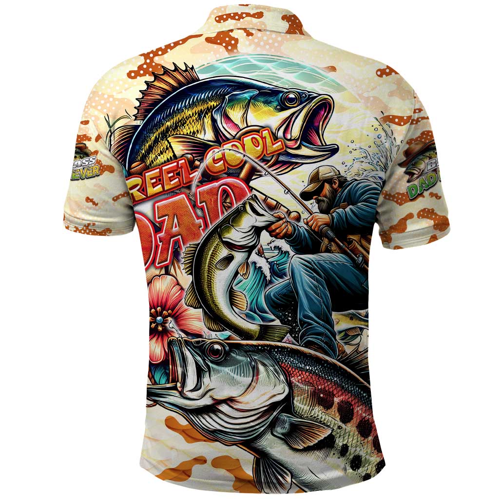 Bass Fishing Reel Cool Dad Polo Shirt Tropical Vintage DT02