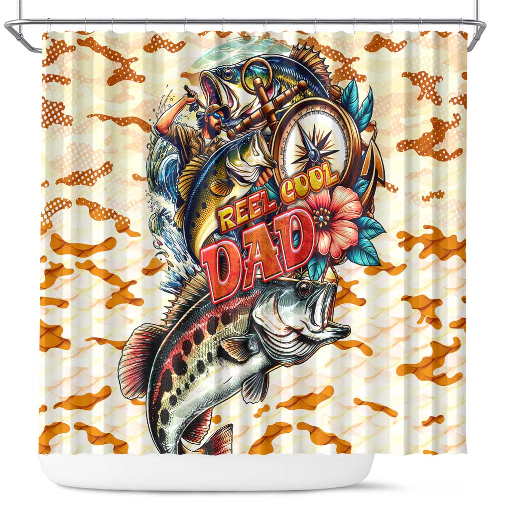 Bass Fishing Reel Cool Dad Shower Curtain Tropical Vintage DT02