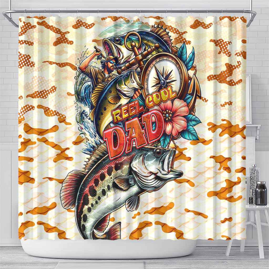 Bass Fishing Reel Cool Dad Shower Curtain Tropical Vintage DT02