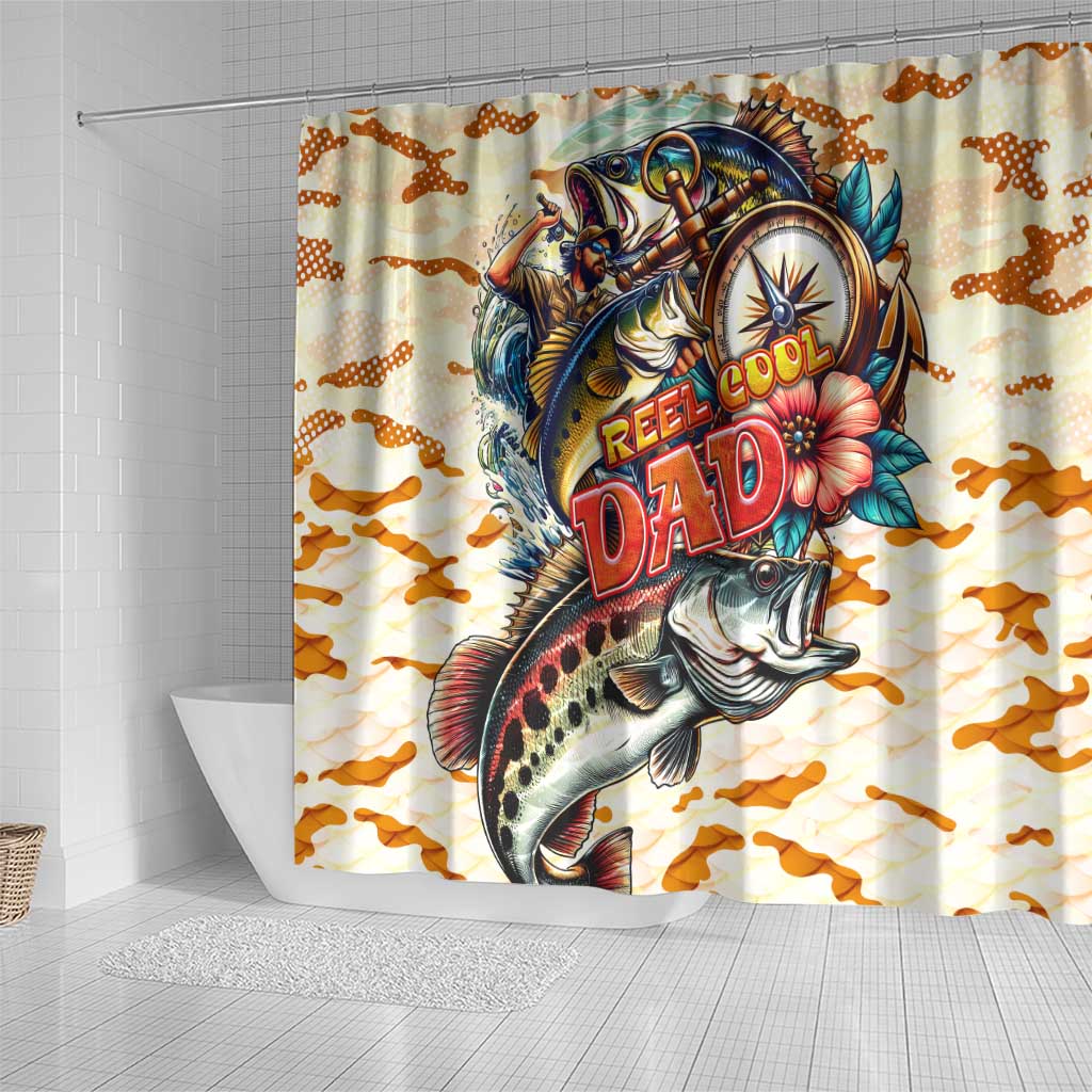 Bass Fishing Reel Cool Dad Shower Curtain Tropical Vintage DT02
