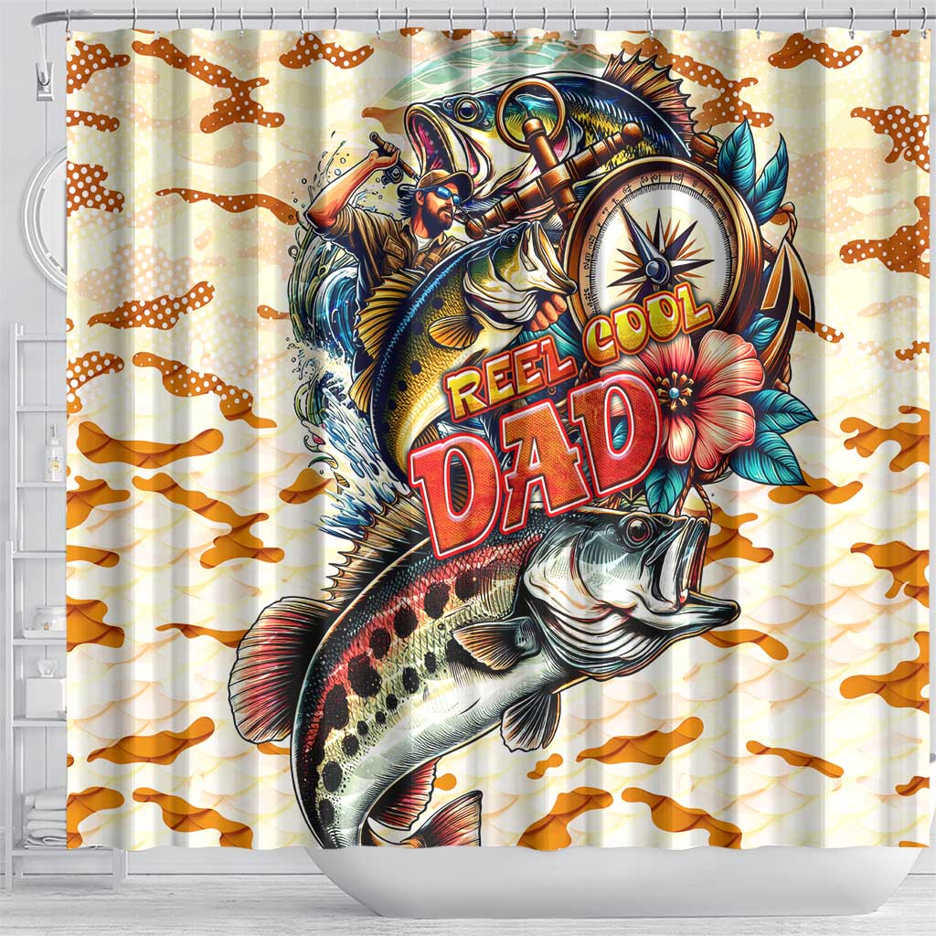 Bass Fishing Reel Cool Dad Shower Curtain Tropical Vintage DT02