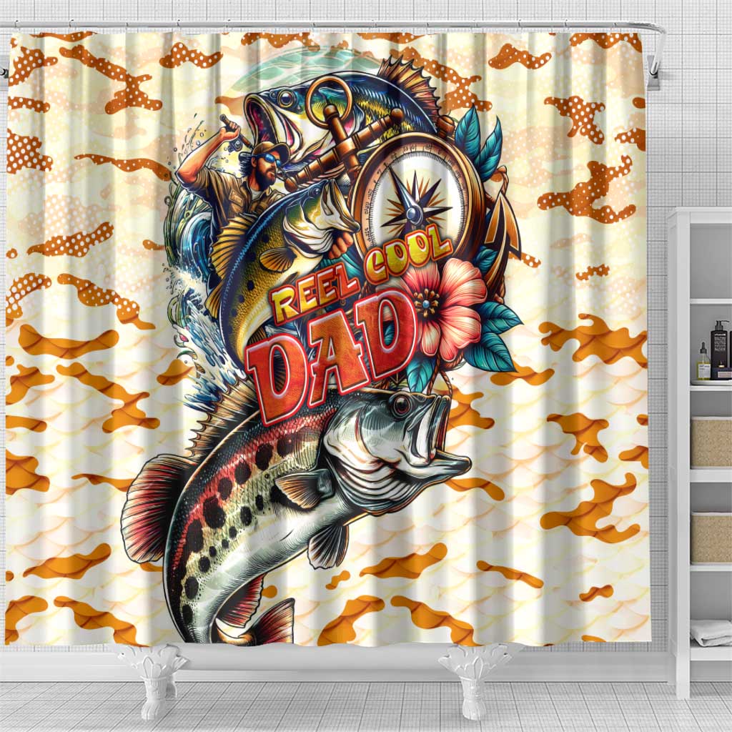 Bass Fishing Reel Cool Dad Shower Curtain Tropical Vintage DT02