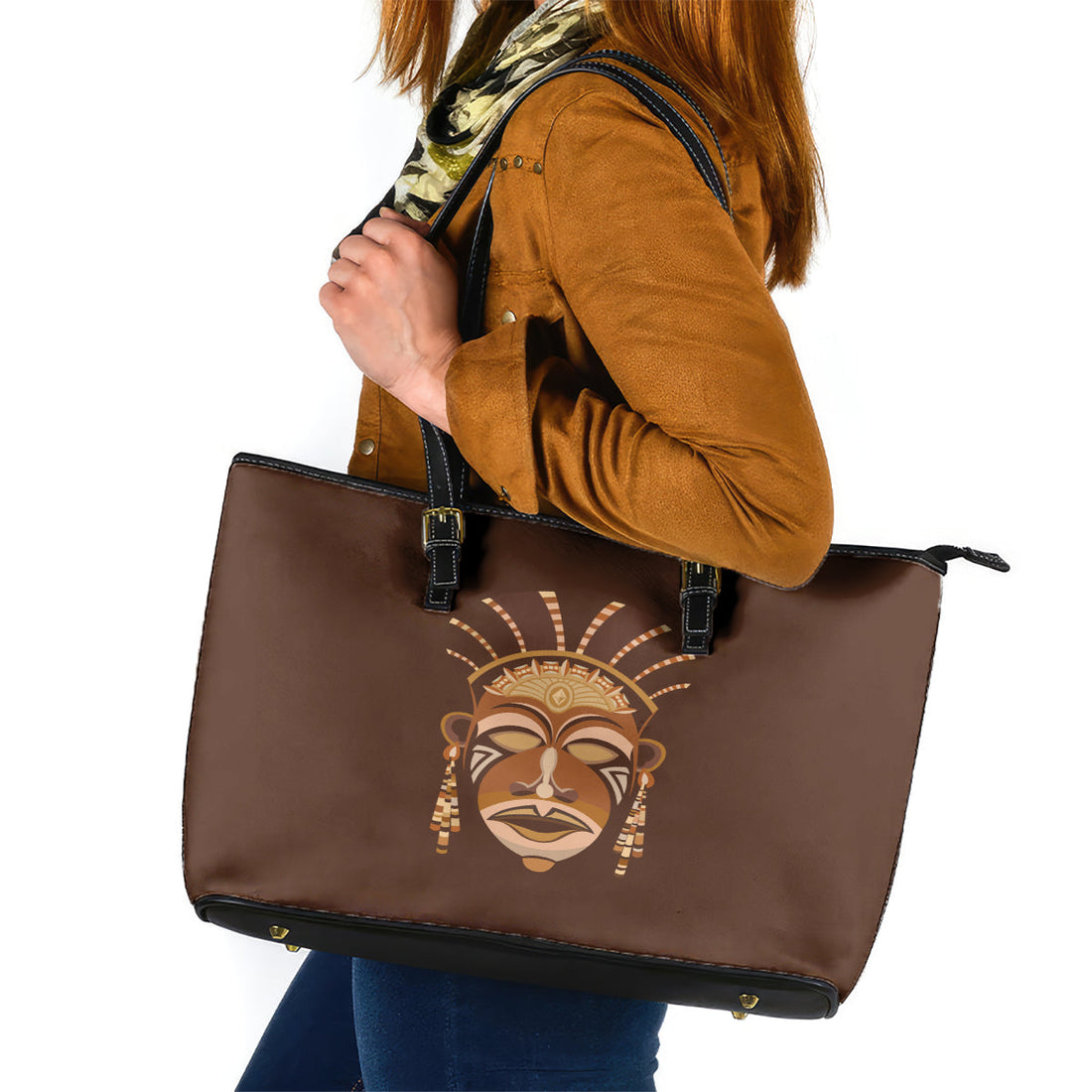 African Women Leather Tote Bag Tribal Ethnic Mask DT02