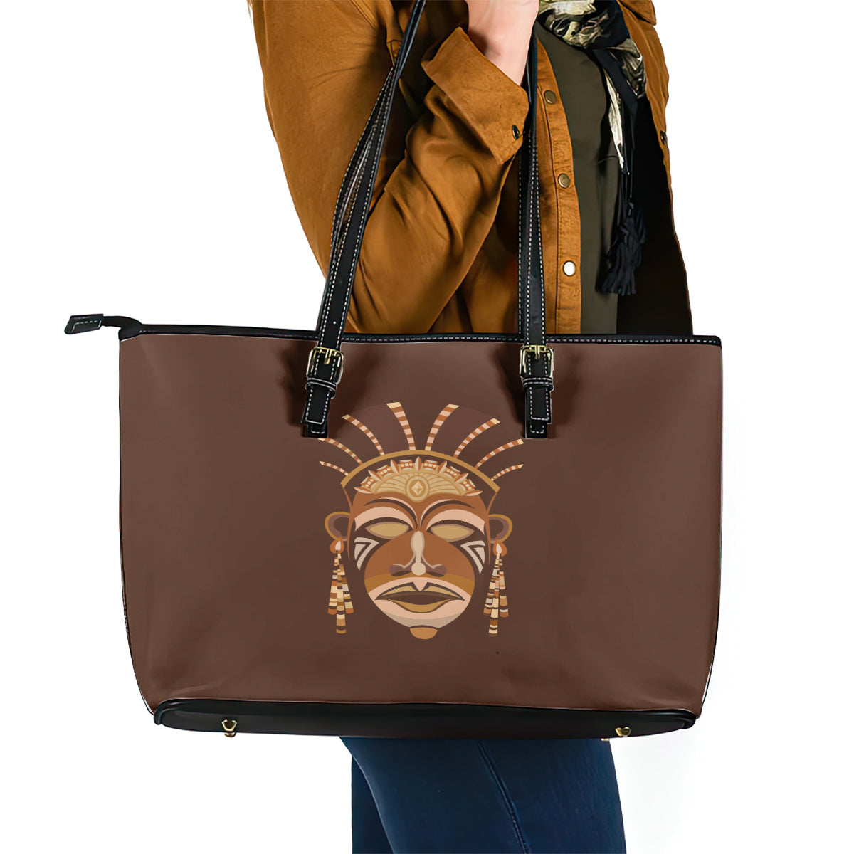 African Women Leather Tote Bag Tribal Ethnic Mask DT02