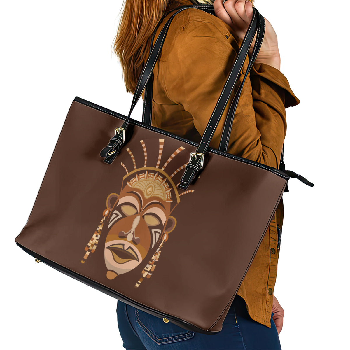 African Women Leather Tote Bag Tribal Ethnic Mask DT02