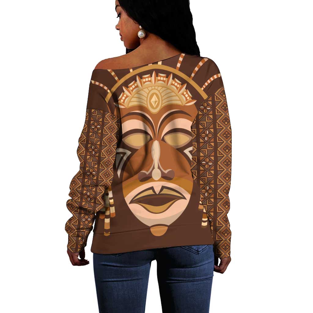 African Women Off Shoulder Sweater Tribal Ethnic Mask DT02