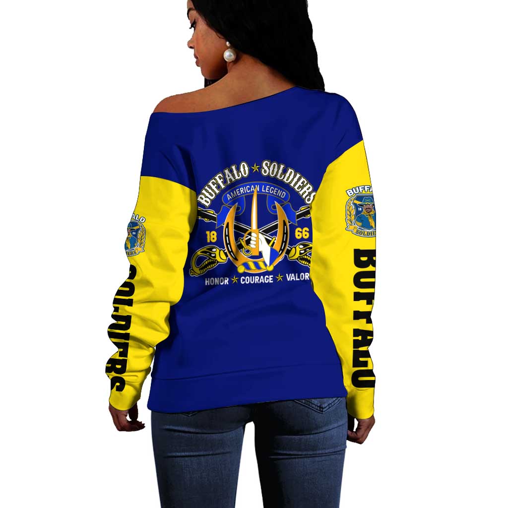 We Can We Will Buffalo Soldiers Off Shoulder Sweater Us Army Ready and Forward DT02