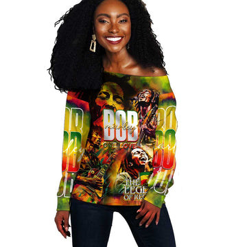 The Legend of Reggae One Love Off Shoulder Sweater Bob Colorful Art DT02