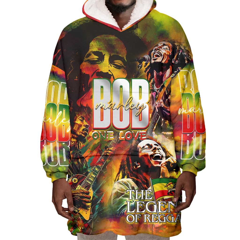 The Legend of Reggae One Love Wearable Blanket Hoodie Bob Colorful Art DT02