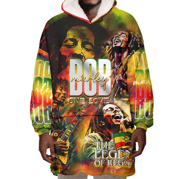 The Legend of Reggae One Love Wearable Blanket Hoodie Bob Colorful Art DT02