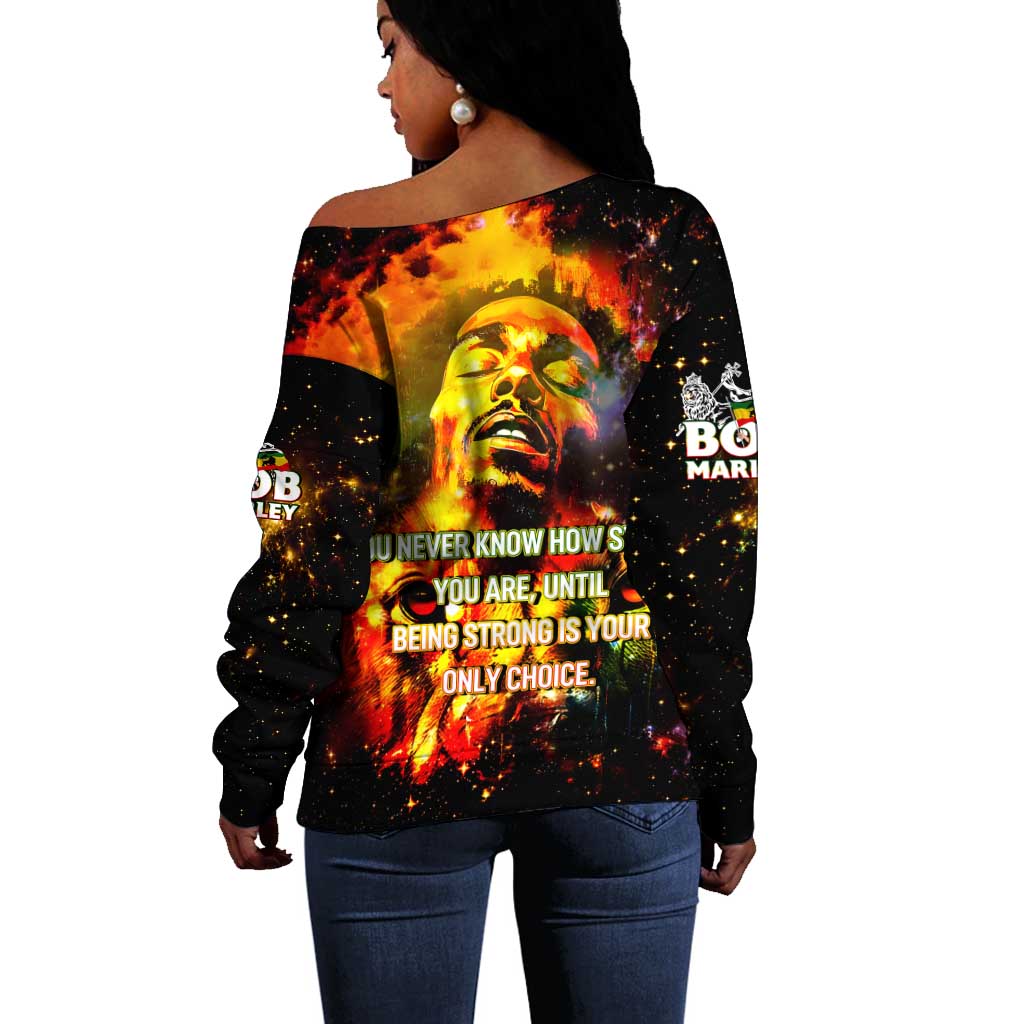 Bob King Of Reggae Rastafari Lion Off Shoulder Sweater You Never Know How Strong You Are DT02