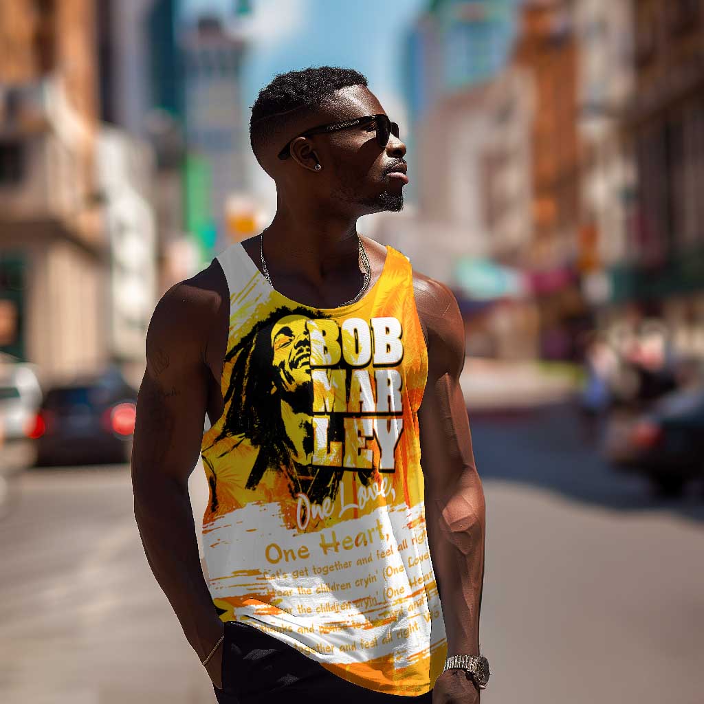 Legend Bob Reggae Afro Men Tank Top One Love One Heart Tropical Leaf DT02