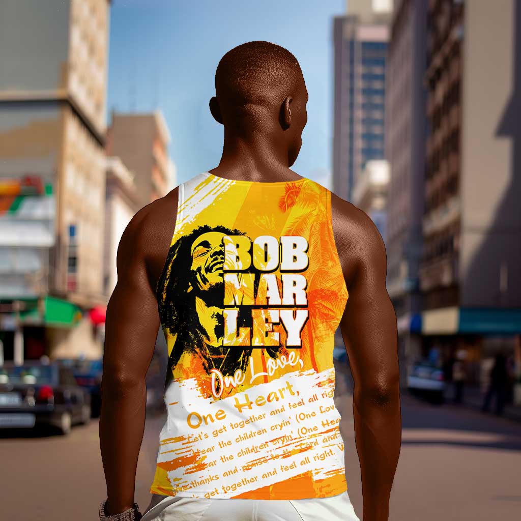 Legend Bob Reggae Afro Men Tank Top One Love One Heart Tropical Leaf DT02