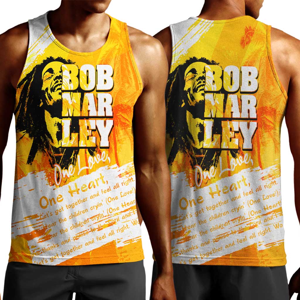 Legend Bob Reggae Afro Men Tank Top One Love One Heart Tropical Leaf DT02