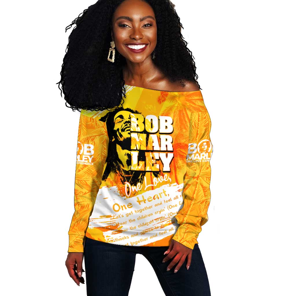 Legend Bob Reggae Afro Off Shoulder Sweater One Love One Heart Tropical Leaf DT02