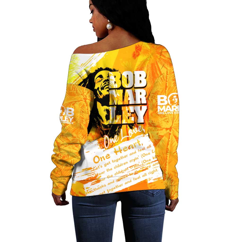 Legend Bob Reggae Afro Off Shoulder Sweater One Love One Heart Tropical Leaf DT02