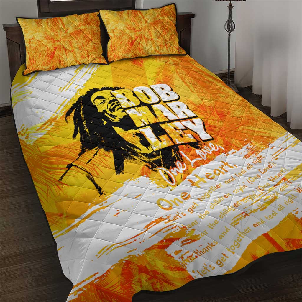Legend Bob Reggae Afro Quilt Bed Set One Love One Heart Tropical Leaf DT02