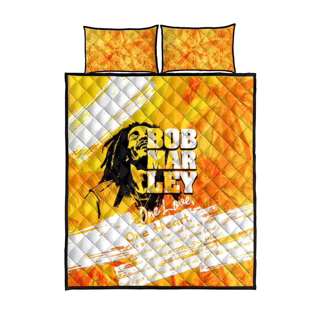 Legend Bob Reggae Afro Quilt Bed Set One Love One Heart Tropical Leaf DT02