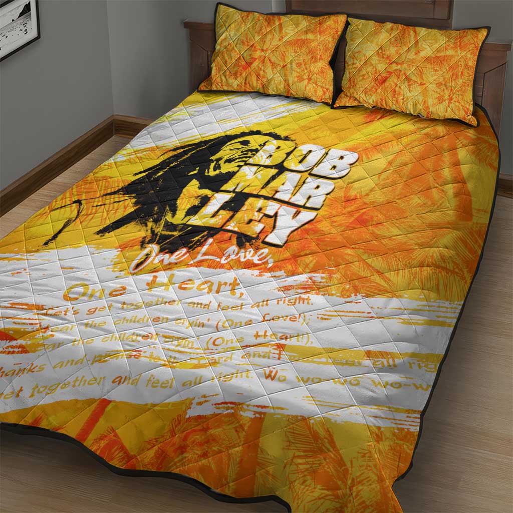 Legend Bob Reggae Afro Quilt Bed Set One Love One Heart Tropical Leaf DT02