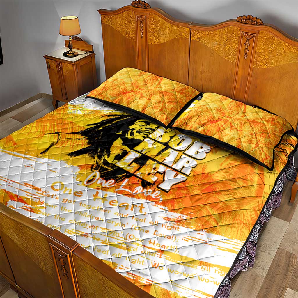 Legend Bob Reggae Afro Quilt Bed Set One Love One Heart Tropical Leaf DT02