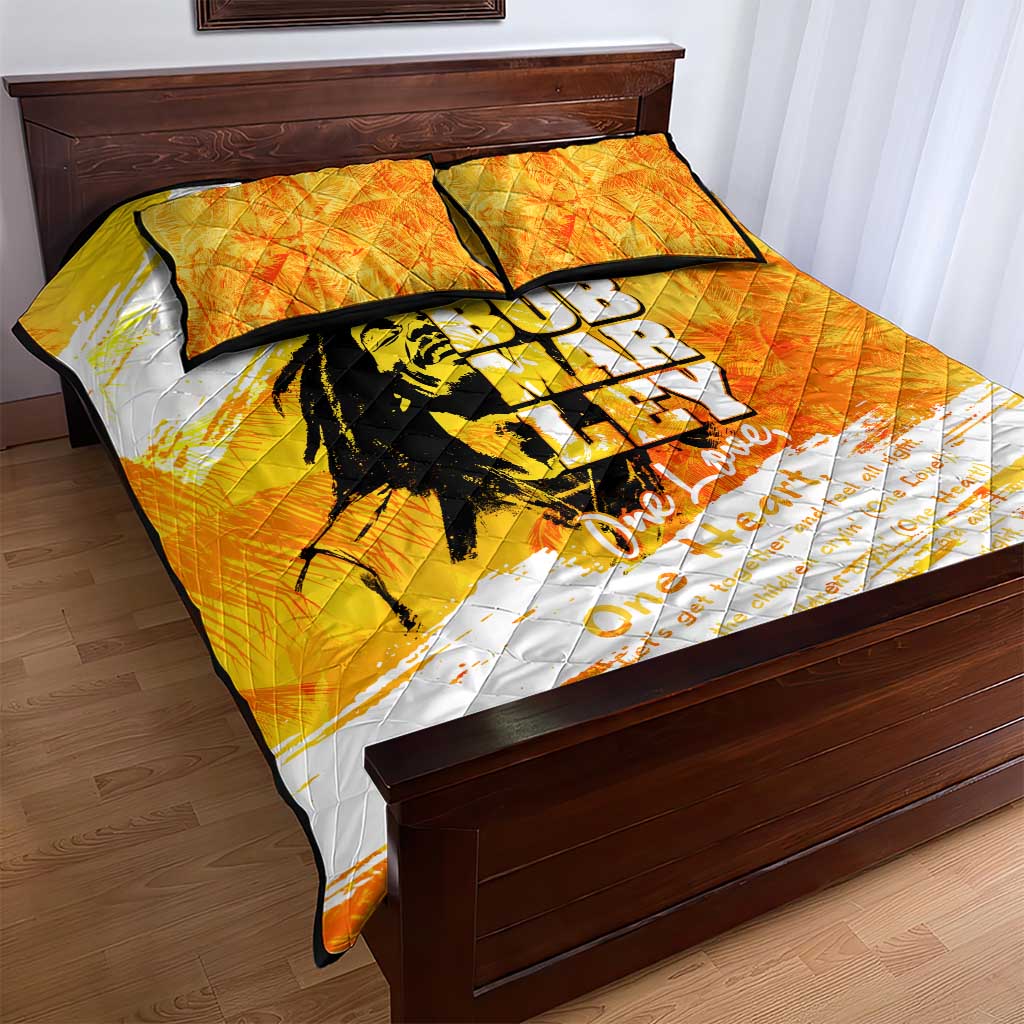 Legend Bob Reggae Afro Quilt Bed Set One Love One Heart Tropical Leaf DT02