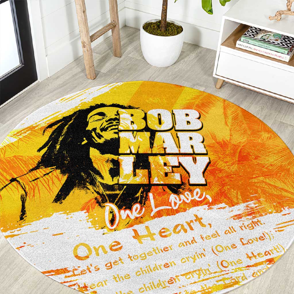 Legend Bob Reggae Afro Round Carpet One Love One Heart Tropical Leaf DT02