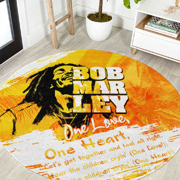 Legend Bob Reggae Afro Round Carpet One Love One Heart Tropical Leaf DT02