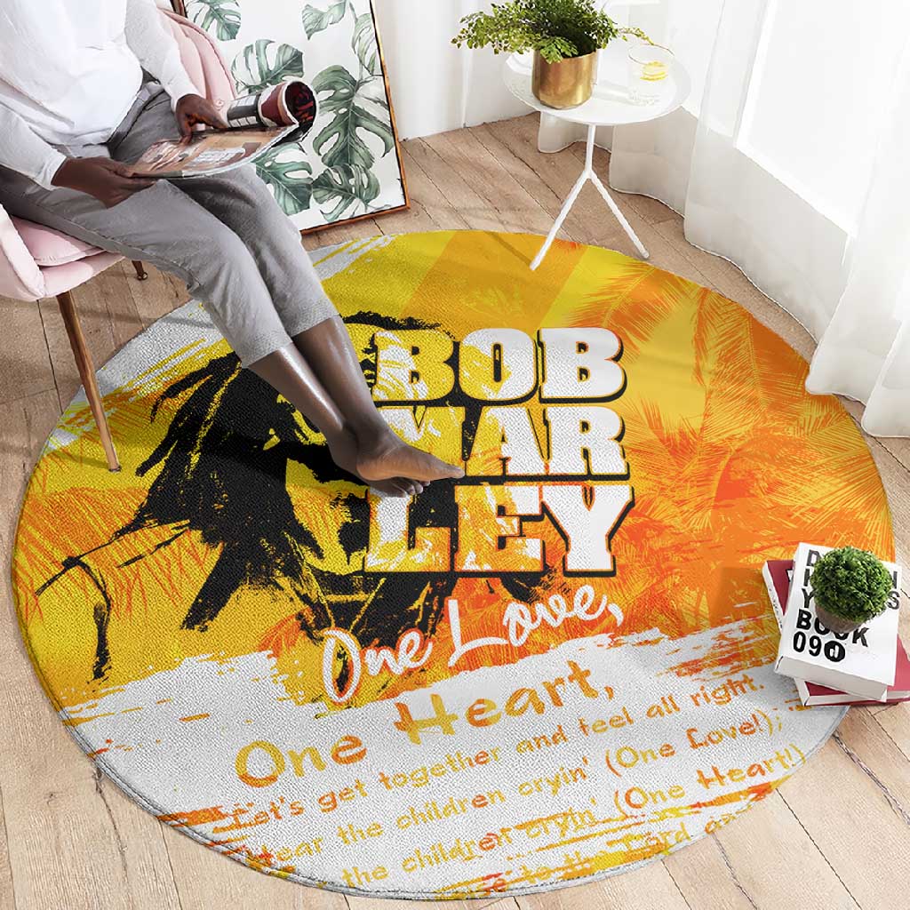 Legend Bob Reggae Afro Round Carpet One Love One Heart Tropical Leaf DT02