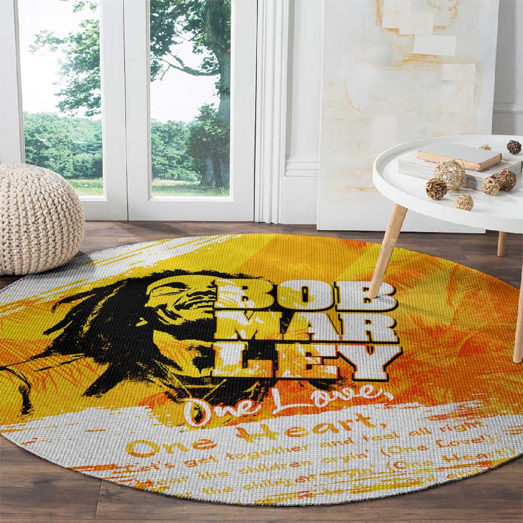 Legend Bob Reggae Afro Round Carpet One Love One Heart Tropical Leaf DT02