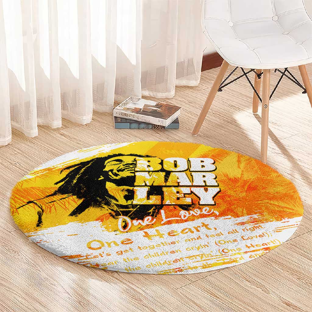 Legend Bob Reggae Afro Round Carpet One Love One Heart Tropical Leaf DT02