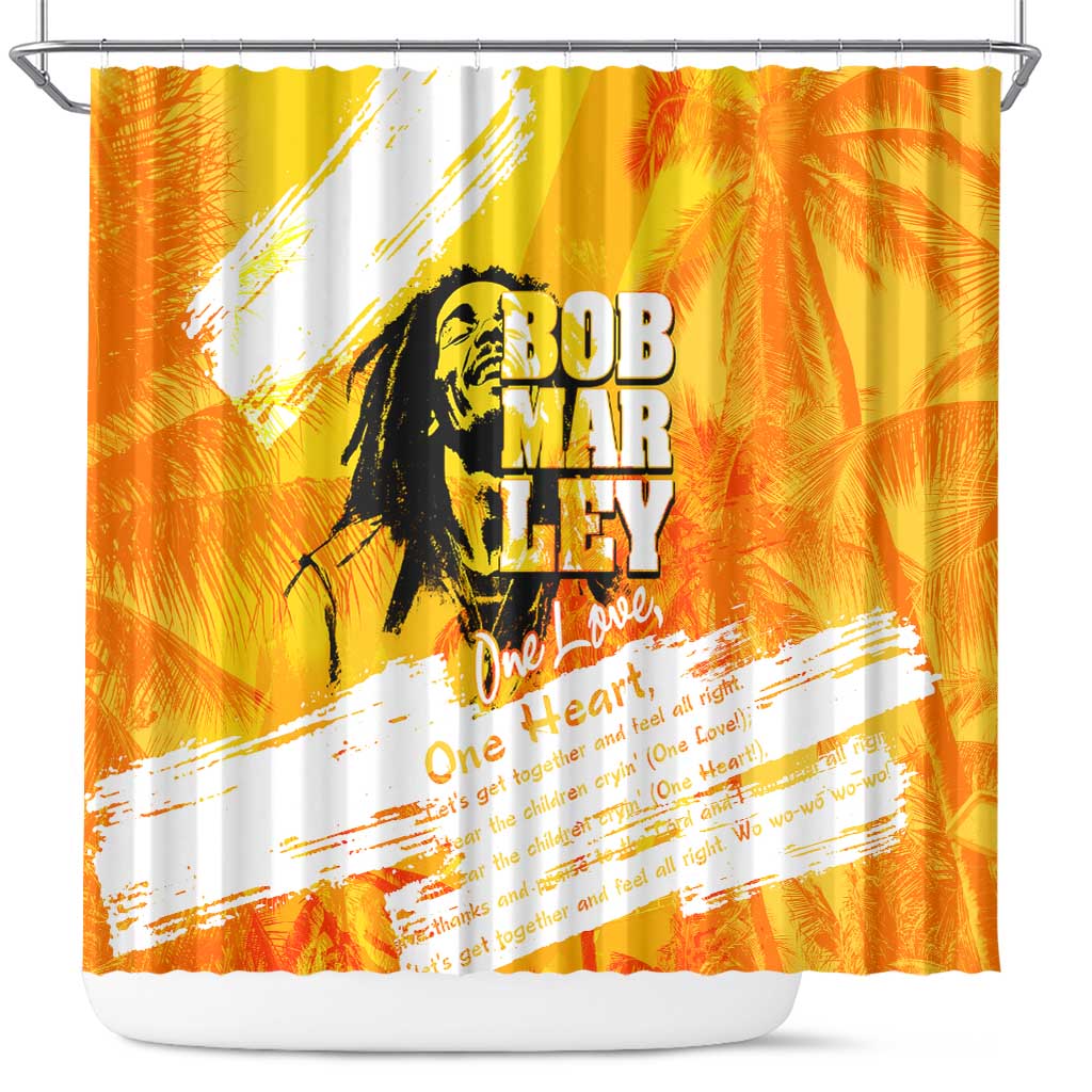 Legend Bob Reggae Shower Curtain One Love One Heart Tropical Leaf DT02