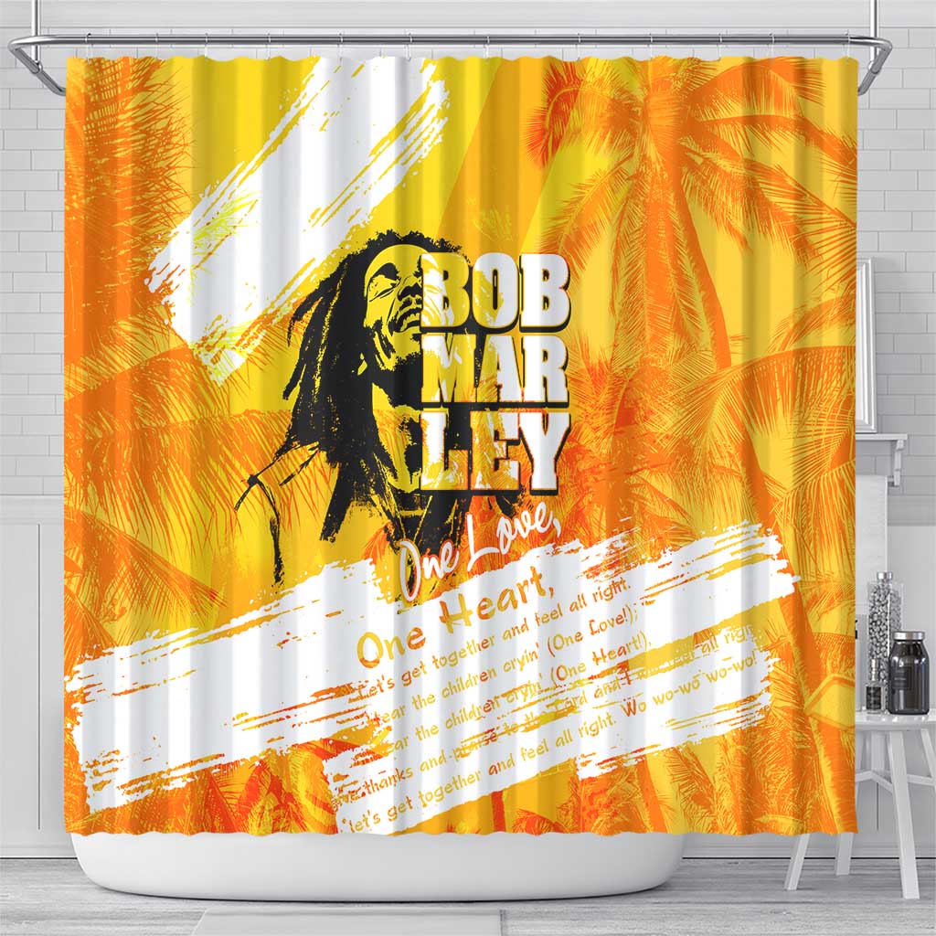 Legend Bob Reggae Shower Curtain One Love One Heart Tropical Leaf DT02