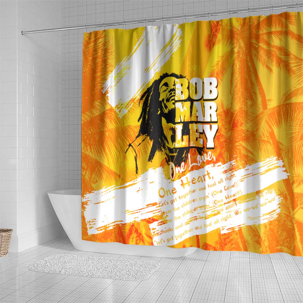 Legend Bob Reggae Shower Curtain One Love One Heart Tropical Leaf DT02