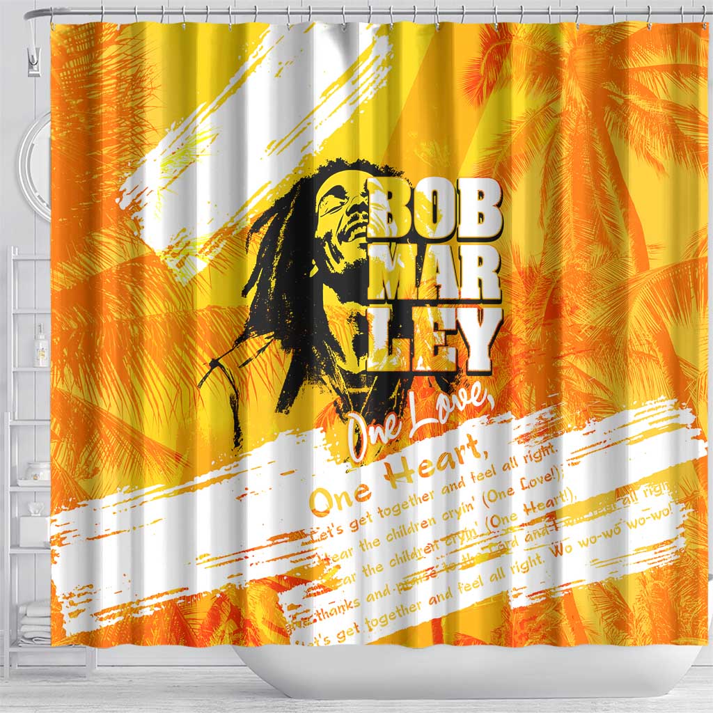 Legend Bob Reggae Shower Curtain One Love One Heart Tropical Leaf DT02