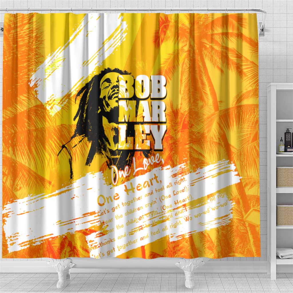 Legend Bob Reggae Shower Curtain One Love One Heart Tropical Leaf DT02