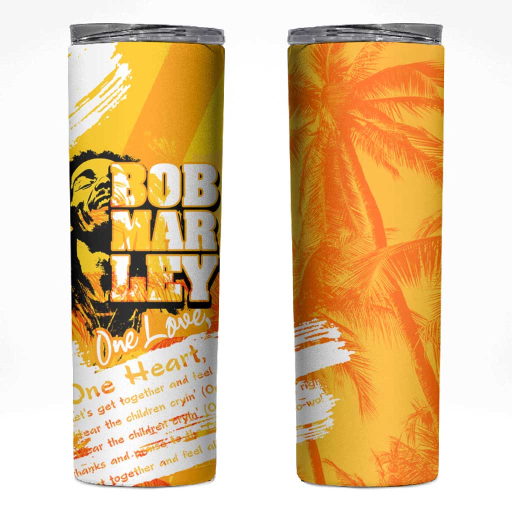 Legend Bob Reggae Afro Skinny Tumbler One Love One Heart Tropical Leaf DT02