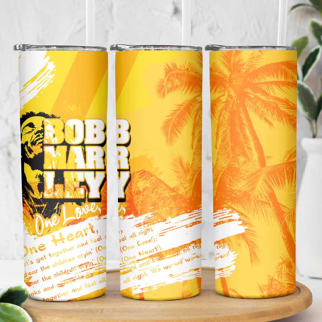 Legend Bob Reggae Afro Skinny Tumbler One Love One Heart Tropical Leaf DT02