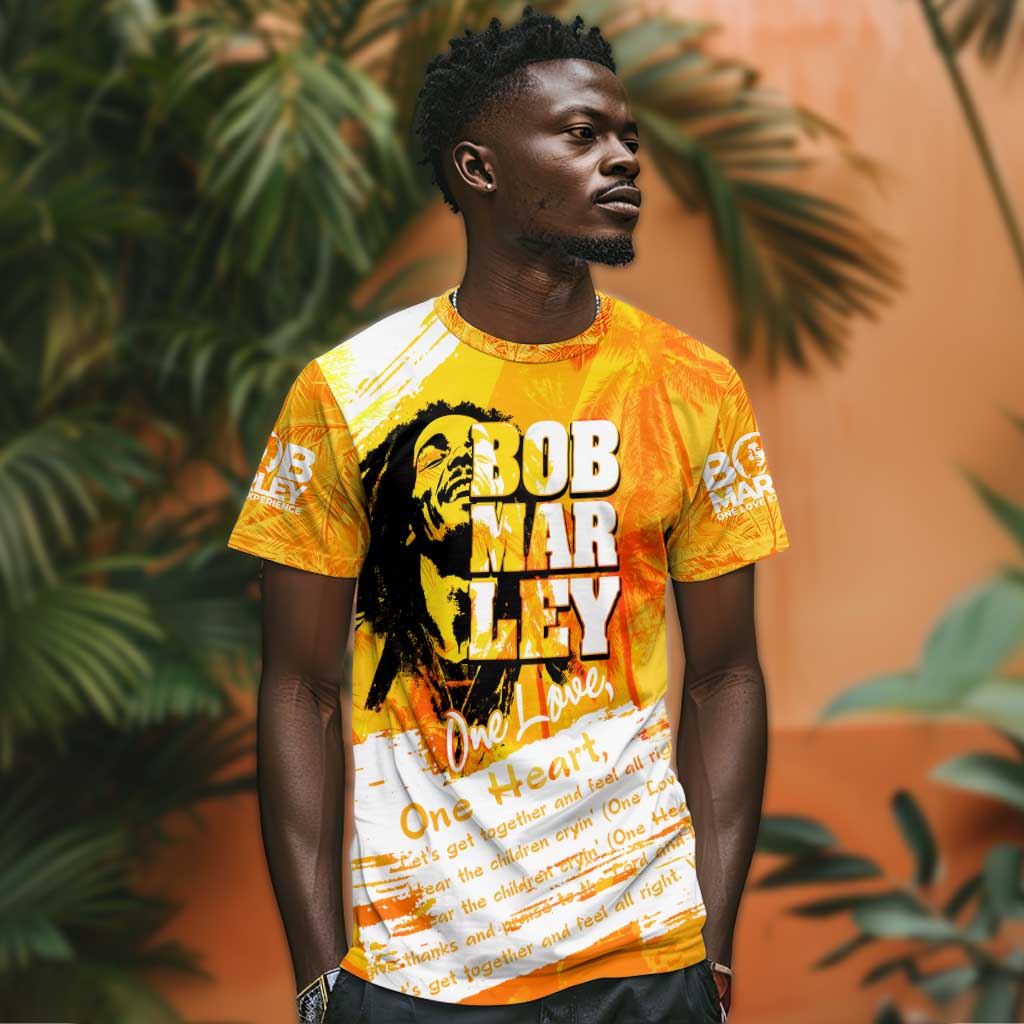 Legend Bob Reggae Afro T shirt One Love One Heart Tropical Leaf DT02