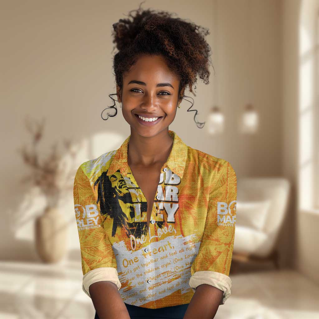 Legend Bob Reggae Afro Women Casual Shirt One Love One Heart Tropical Leaf DT02