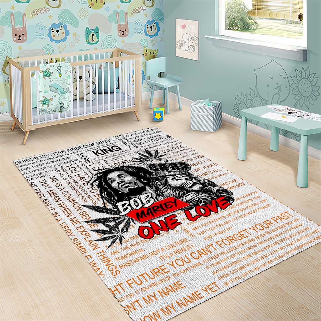 Afro King of Reggae Legend Bob Area Rug Rastafari Lion Cannabis Typography Style DT02