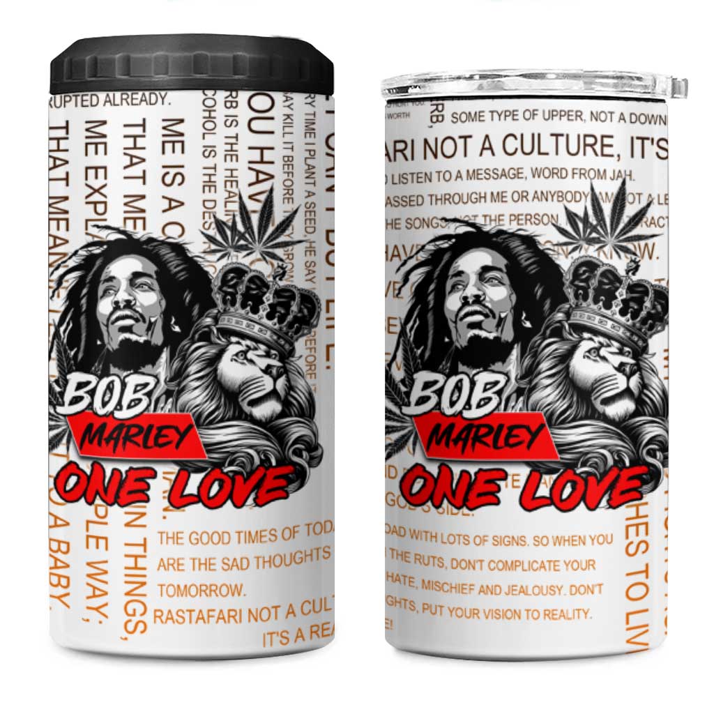 Afro King of Reggae Legend Bob 4 in 1 Can Cooler Tumbler Rastafari Lion Cannabis Typography Style DT02