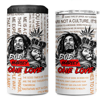 Afro King of Reggae Legend Bob 4 in 1 Can Cooler Tumbler Rastafari Lion Cannabis Typography Style DT02