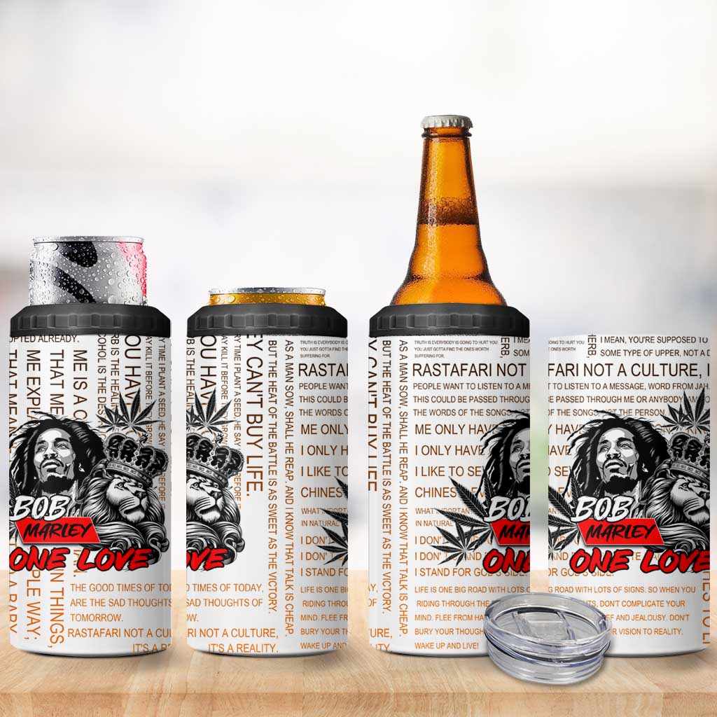 Afro King of Reggae Legend Bob 4 in 1 Can Cooler Tumbler Rastafari Lion Cannabis Typography Style DT02