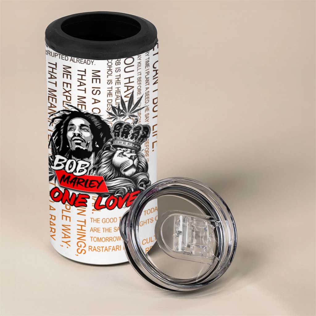 Afro King of Reggae Legend Bob 4 in 1 Can Cooler Tumbler Rastafari Lion Cannabis Typography Style DT02
