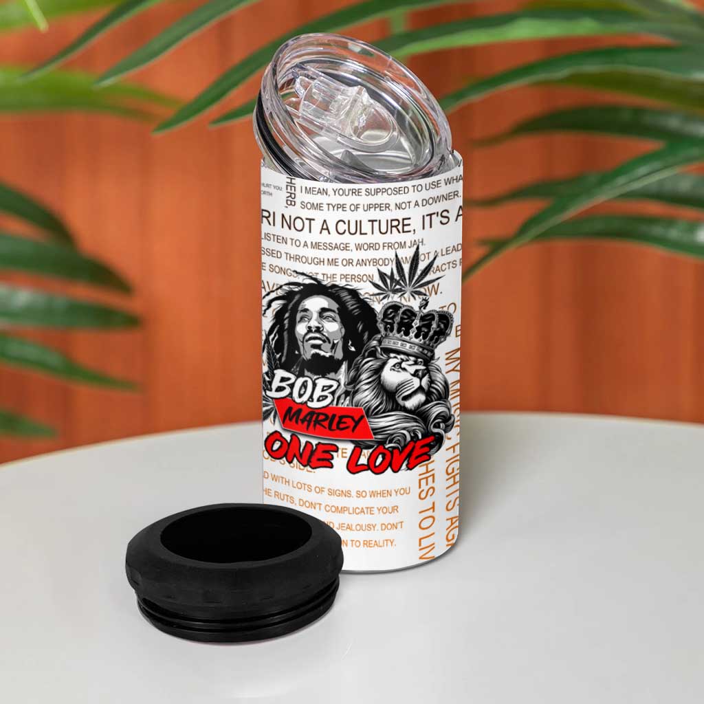Afro King of Reggae Legend Bob 4 in 1 Can Cooler Tumbler Rastafari Lion Cannabis Typography Style DT02